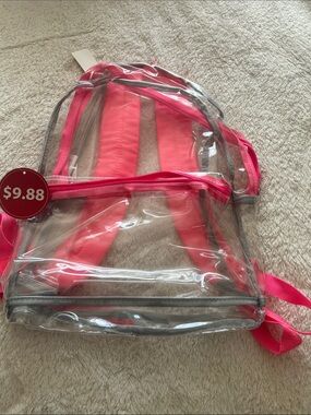 Clear PVC Backpack with Bright Neon Pink Straps